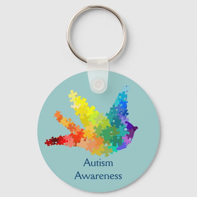 Autism Awareness Puzzle Bird Keychain (Front)