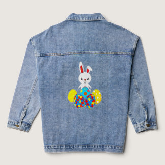 Autism Awareness Puzzle  Bunny Eggs  Easter Day  Denim Jacket