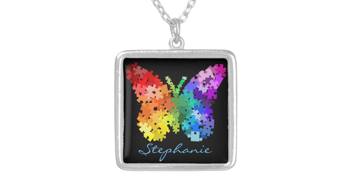 Autism Awareness Puzzle Butterfly Necklace | Zazzle