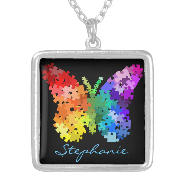 Autism Awareness Puzzle Butterfly Necklace | Zazzle