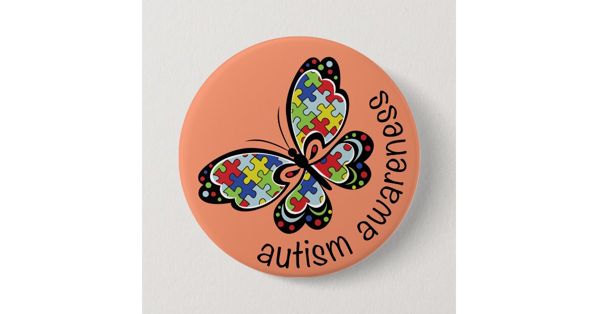 Autism Awareness Puzzle Butterfly Pinback Button | Zazzle
