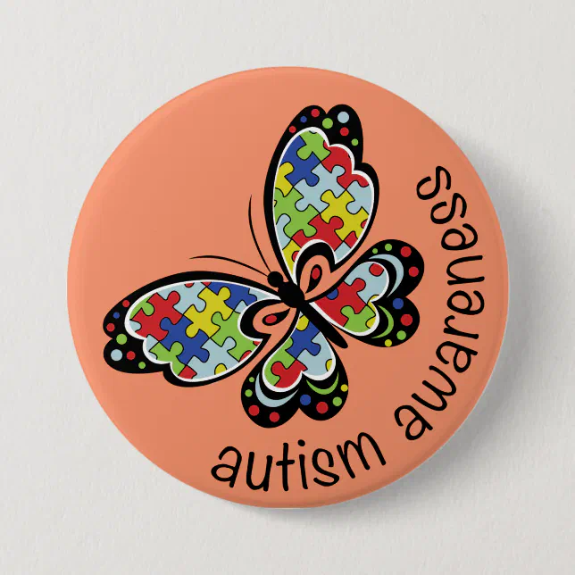 Autism Awareness Puzzle Butterfly Pinback Button | Zazzle