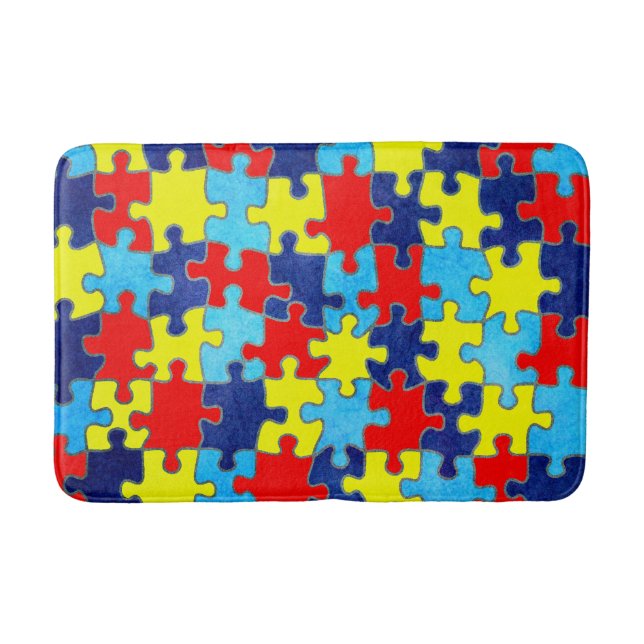 Autism Awareness-Puzzle by Shirley Taylor Bathroom Mat (Front)