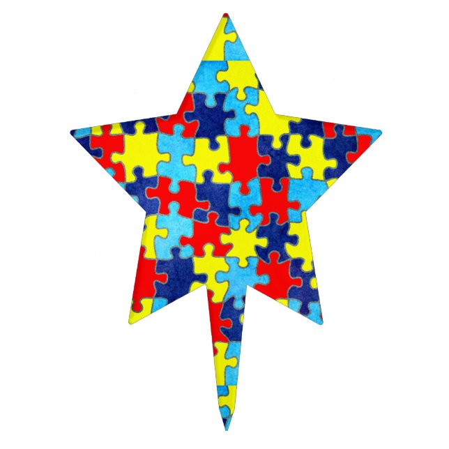 Autism Awareness-Puzzle by Shirley Taylor Cake Topper (Front)