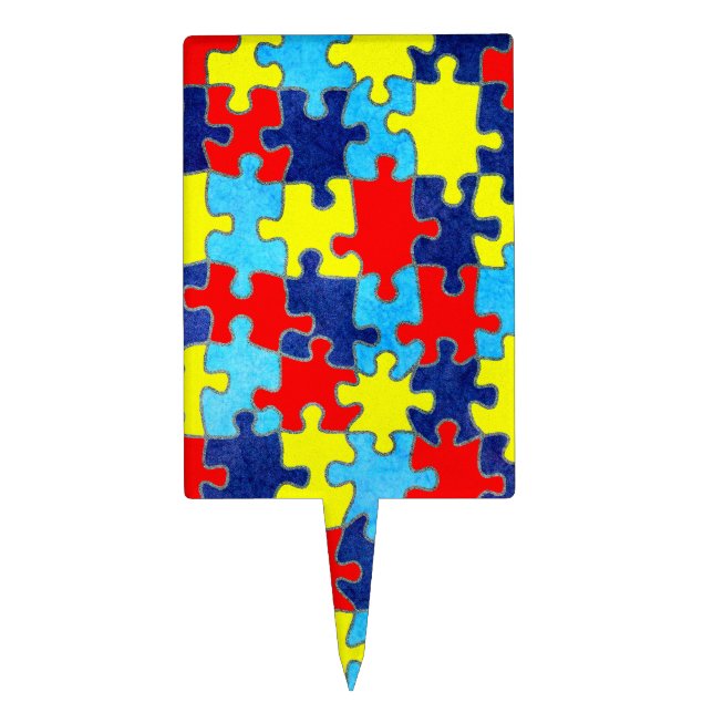 Autism Awareness-Puzzle by Shirley Taylor Cake Topper (Front)