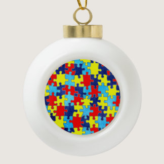 Autism Awareness-Puzzle by Shirley Taylor Ceramic Ball Christmas Ornament