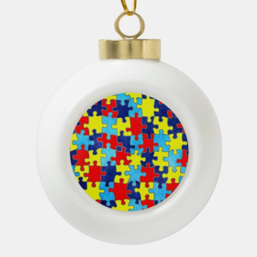 Autism Awareness_Puzzle by Shirley Taylor Ceramic Ball Christmas Ornament