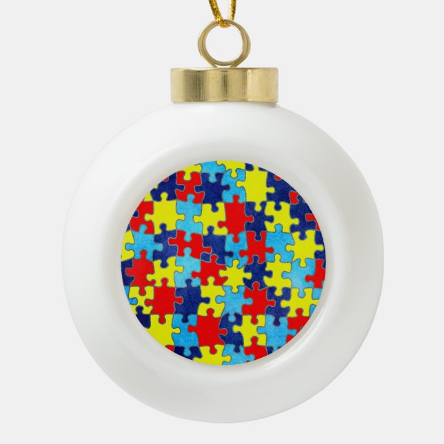 Autism Awareness-Puzzle by Shirley Taylor Ceramic Ball Christmas Ornament (Front)