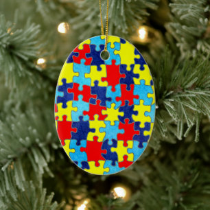 Autism Awareness-Puzzle by Shirley Taylor Ceramic Ornament