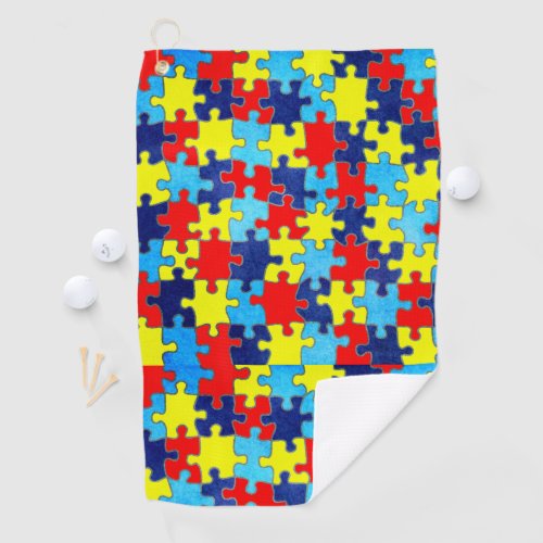 Autism Awareness_Puzzle by Shirley Taylor Golf Towel