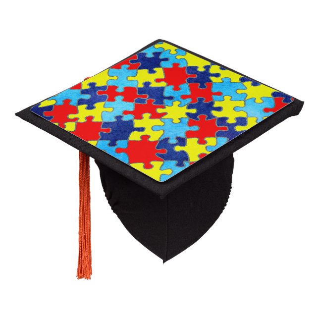 Autism Awareness-Puzzle by Shirley Taylor Graduation Cap Topper (Angled)