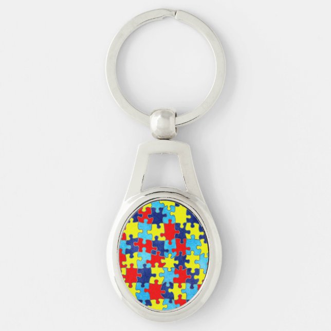Autism Awareness-Puzzle by Shirley Taylor Keychain (Front)