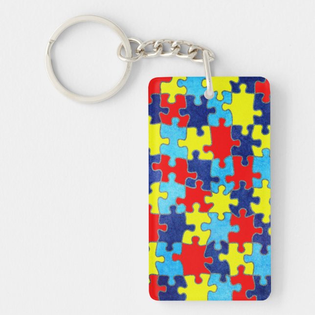 Autism Awareness-Puzzle by Shirley Taylor Keychain (Front)