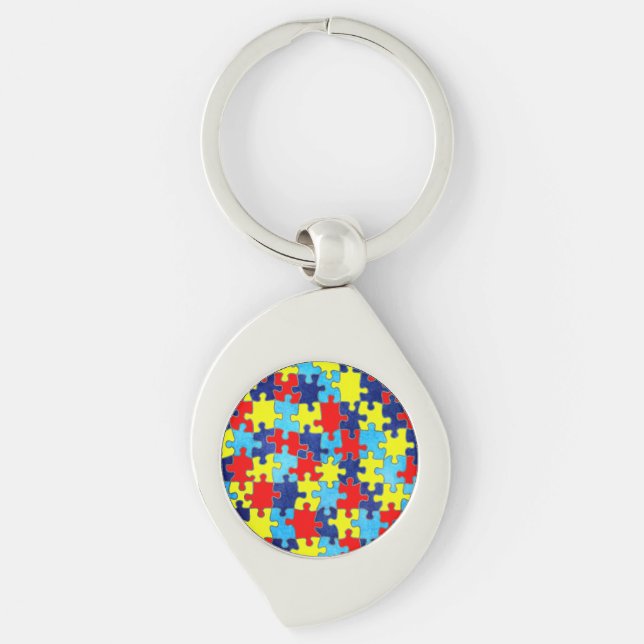 Autism Awareness-Puzzle by Shirley Taylor Keychain (Front)