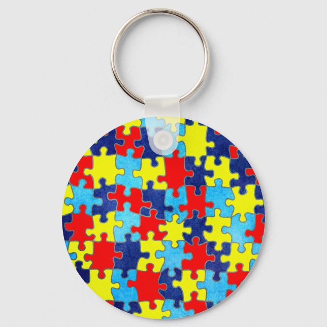 Autism Awareness-Puzzle by Shirley Taylor Keychain (Front)