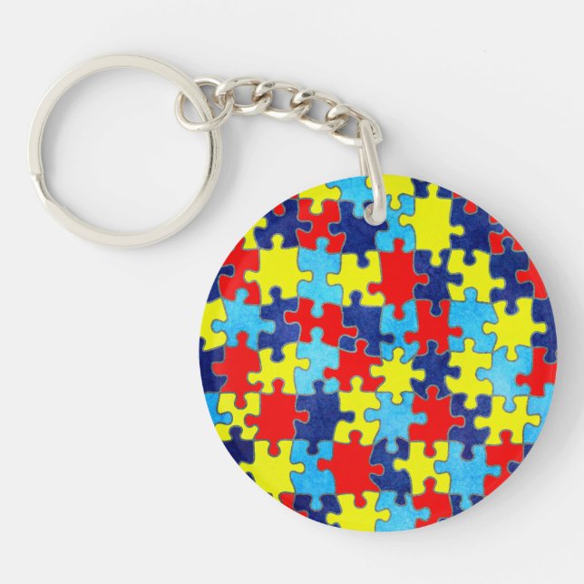 Autism Awareness-Puzzle by Shirley Taylor Keychain (Front)