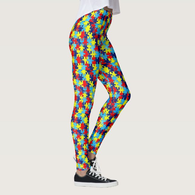 Autism Awareness-Puzzle by Shirley Taylor Leggings (Right)