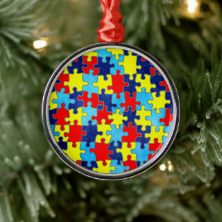 Autism Awareness-Puzzle by Shirley Taylor Metal Ornament