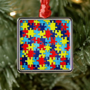 Autism Awareness-Puzzle by Shirley Taylor Metal Ornament