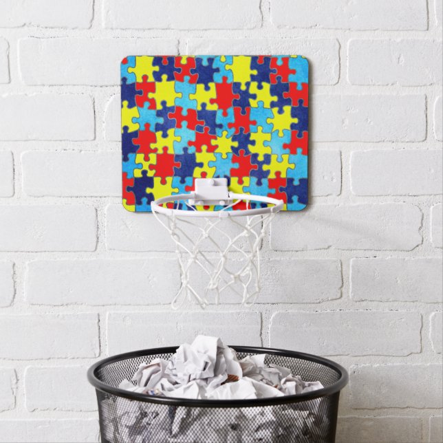 Autism Awareness-Puzzle by Shirley Taylor Mini Basketball Hoop (In Situ)