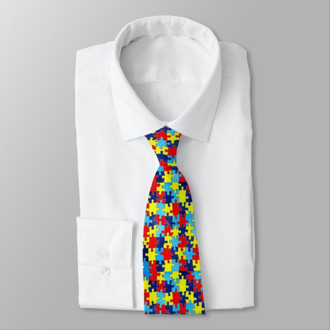 Autism Awareness-Puzzle by Shirley Taylor Neck Tie (Tied)