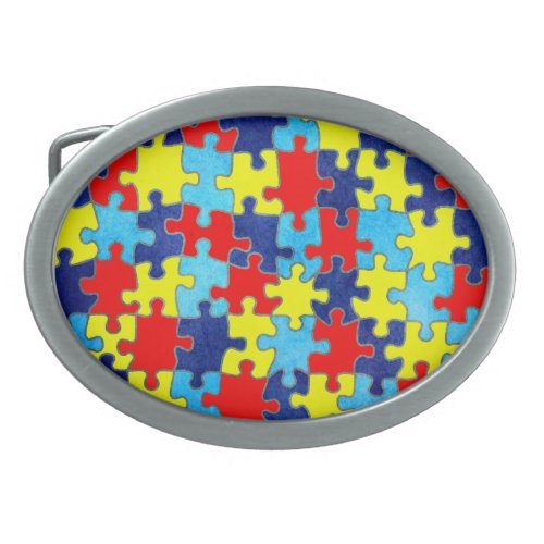 Autism Awareness_Puzzle by Shirley Taylor Oval Belt Buckle