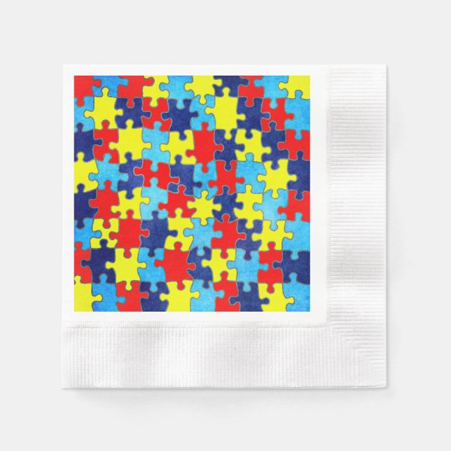 Autism Awareness-Puzzle by Shirley Taylor Paper Napkins (Front)