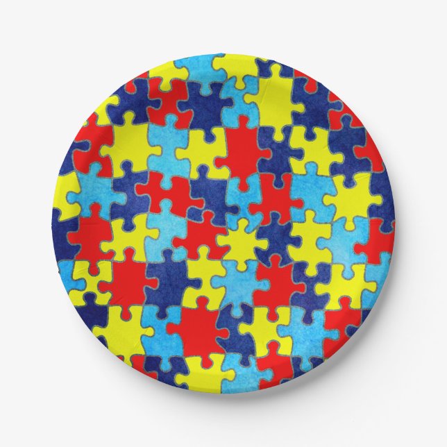Autism Awareness-Puzzle by Shirley Taylor Paper Plates (Front)