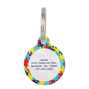 Autism Awareness-Puzzle by Shirley Taylor Pet Name Tag