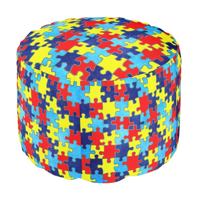 Autism Awareness-Puzzle by Shirley Taylor Pouf (Angled Front)