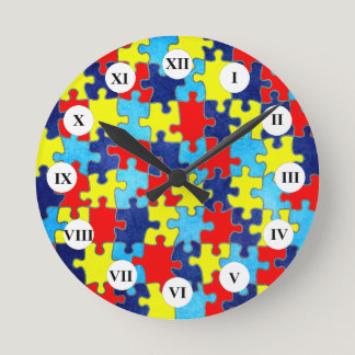 Autism Awareness-Puzzle by Shirley Taylor Round Clock