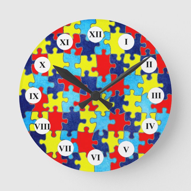 Autism Awareness-Puzzle by Shirley Taylor Round Clock (Front)