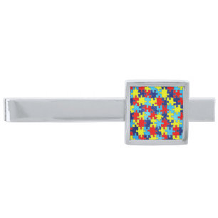 Autism Awareness-Puzzle by Shirley Taylor Silver Finish Tie Clip