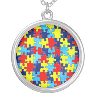 Autism Awareness-Puzzle by Shirley Taylor Silver Plated Necklace