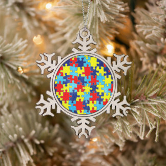 Autism Awareness-Puzzle by Shirley Taylor Snowflake Pewter Christmas Ornament