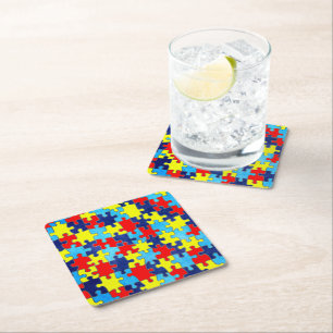 Autism Awareness-Puzzle by Shirley Taylor Square Paper Coaster