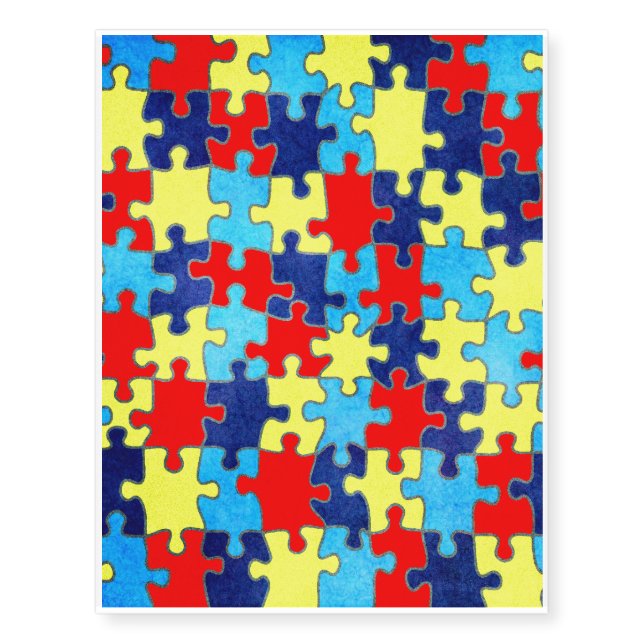 Autism Awareness-Puzzle by Shirley Taylor Temporary Tattoos (Front)