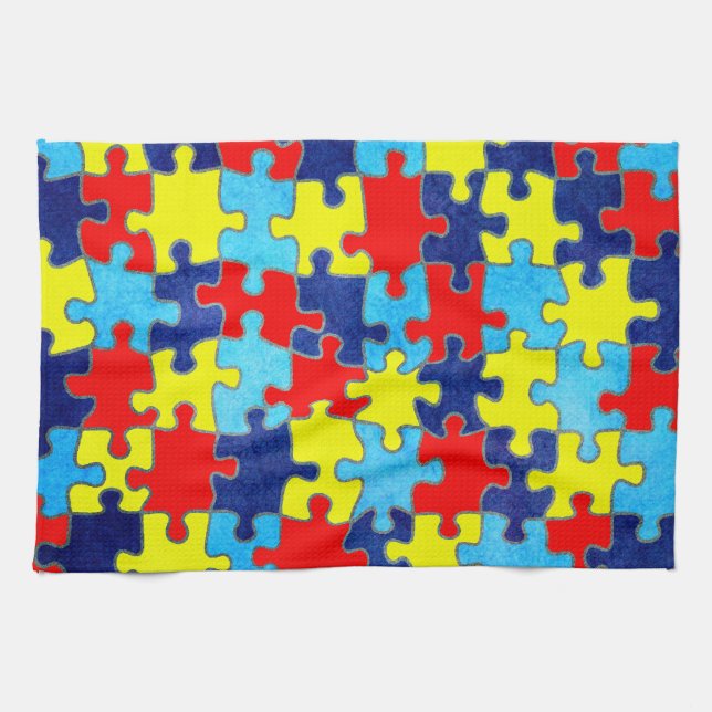 Autism Awareness-Puzzle by Shirley Taylor Towel (Horizontal)