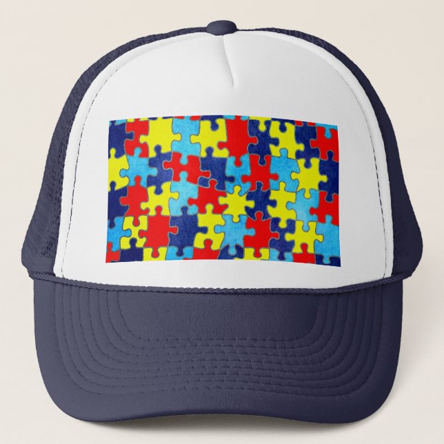 Autism Awareness-Puzzle by Shirley Taylor Trucker Hat (Front)