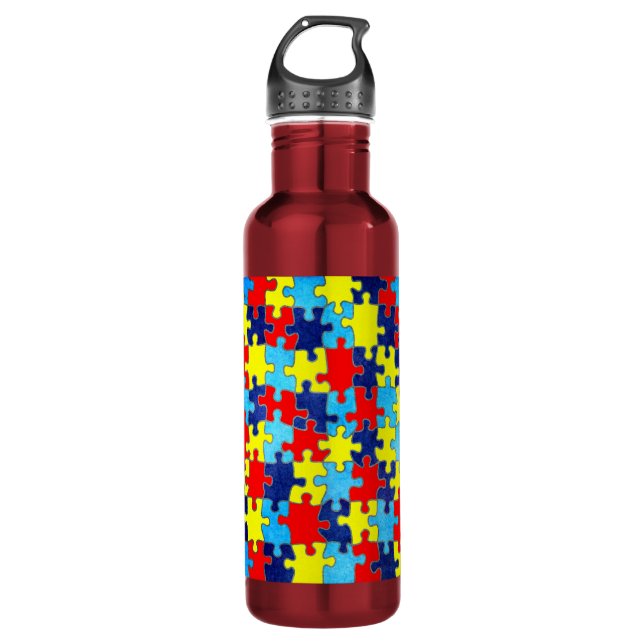 Autism Awareness-Puzzle by Shirley Taylor Water Bottle (Front)