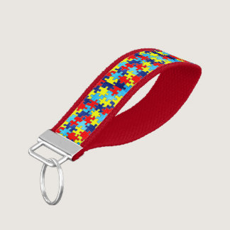 Autism Awareness-Puzzle by Shirley Taylor Wrist Keychain