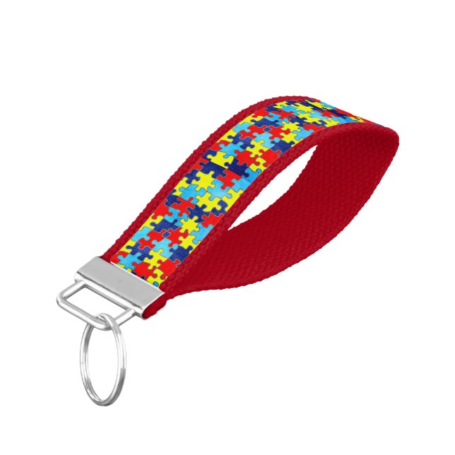Autism Awareness-Puzzle by Shirley Taylor Wrist Keychain (Angled Down)