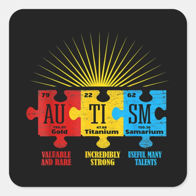 Autism Awareness Puzzle Chemical Element T-Shirt14 Square Sticker (Front)