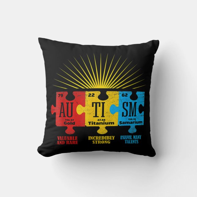 Autism Awareness Puzzle Chemical Element  Throw Pillow (Front)