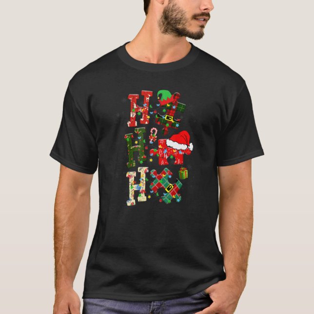 Autism Awareness Puzzle Christmas Hohoho Autistic  T-Shirt (Front)