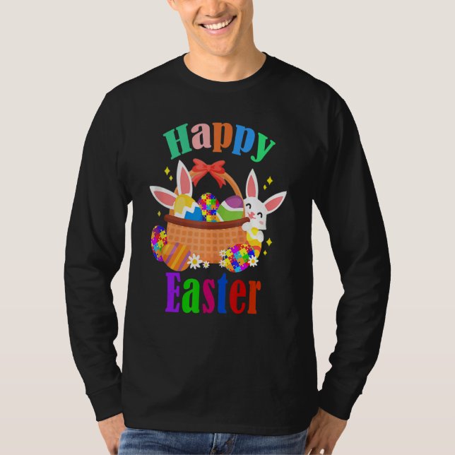 Autism Awareness Puzzle Cute Easter Bunny Eggs T-Shirt (Front)