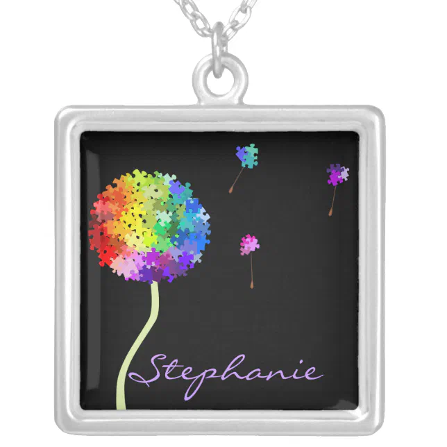 Autism Awareness Puzzle Dandelion Necklace | Zazzle