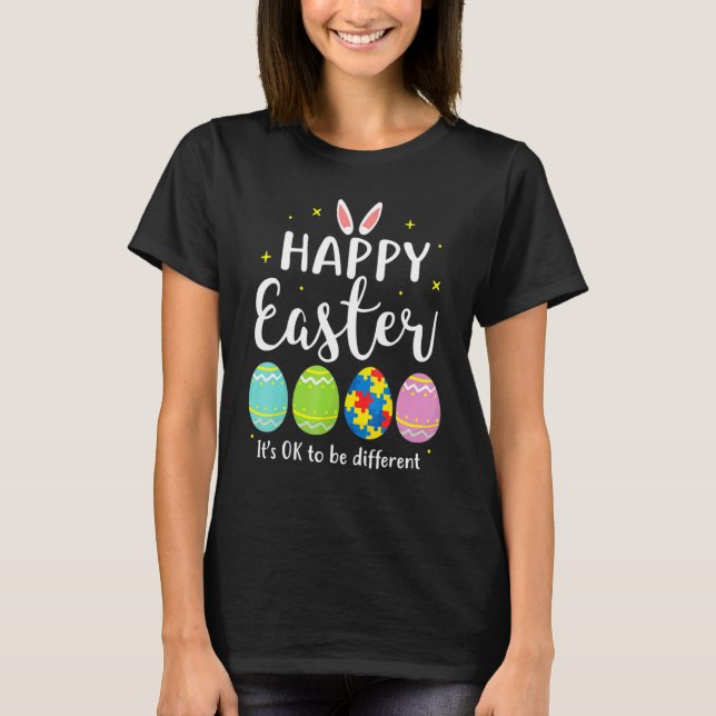 Autism Awareness Puzzle  Easter Bunny Eggs Funny 1 T-Shirt (Front)