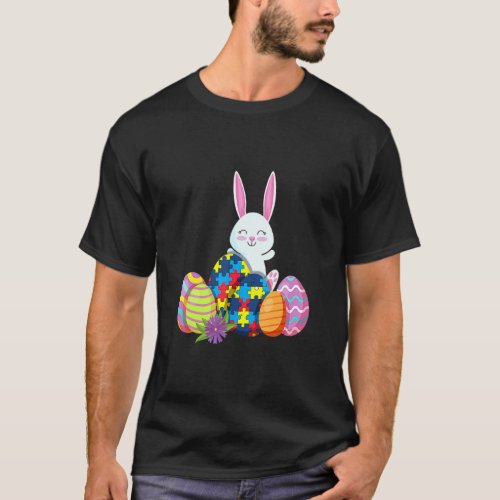 Autism Awareness Puzzle Easter Bunny Eggs  T_Shirt
