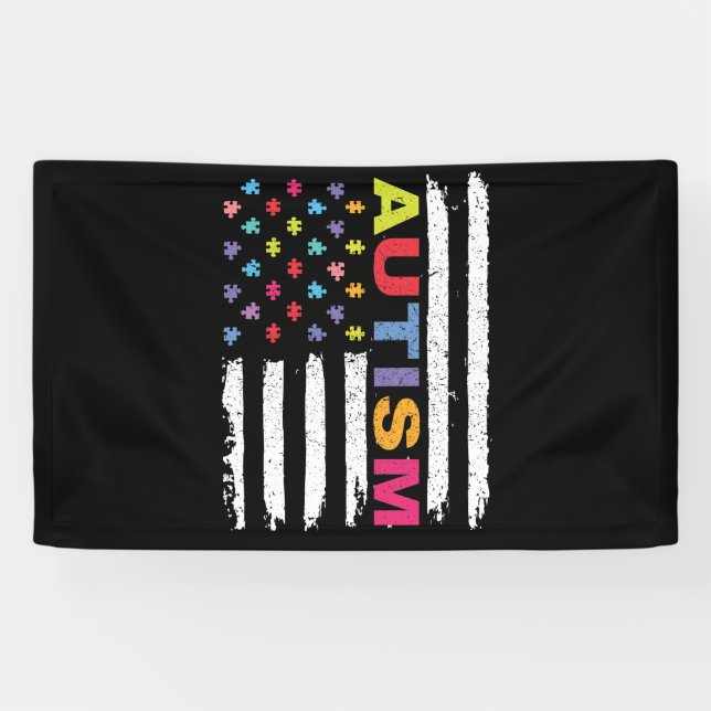 AUTISM AWARENESS PUZZLE FLAG BANNER (Horizontal)